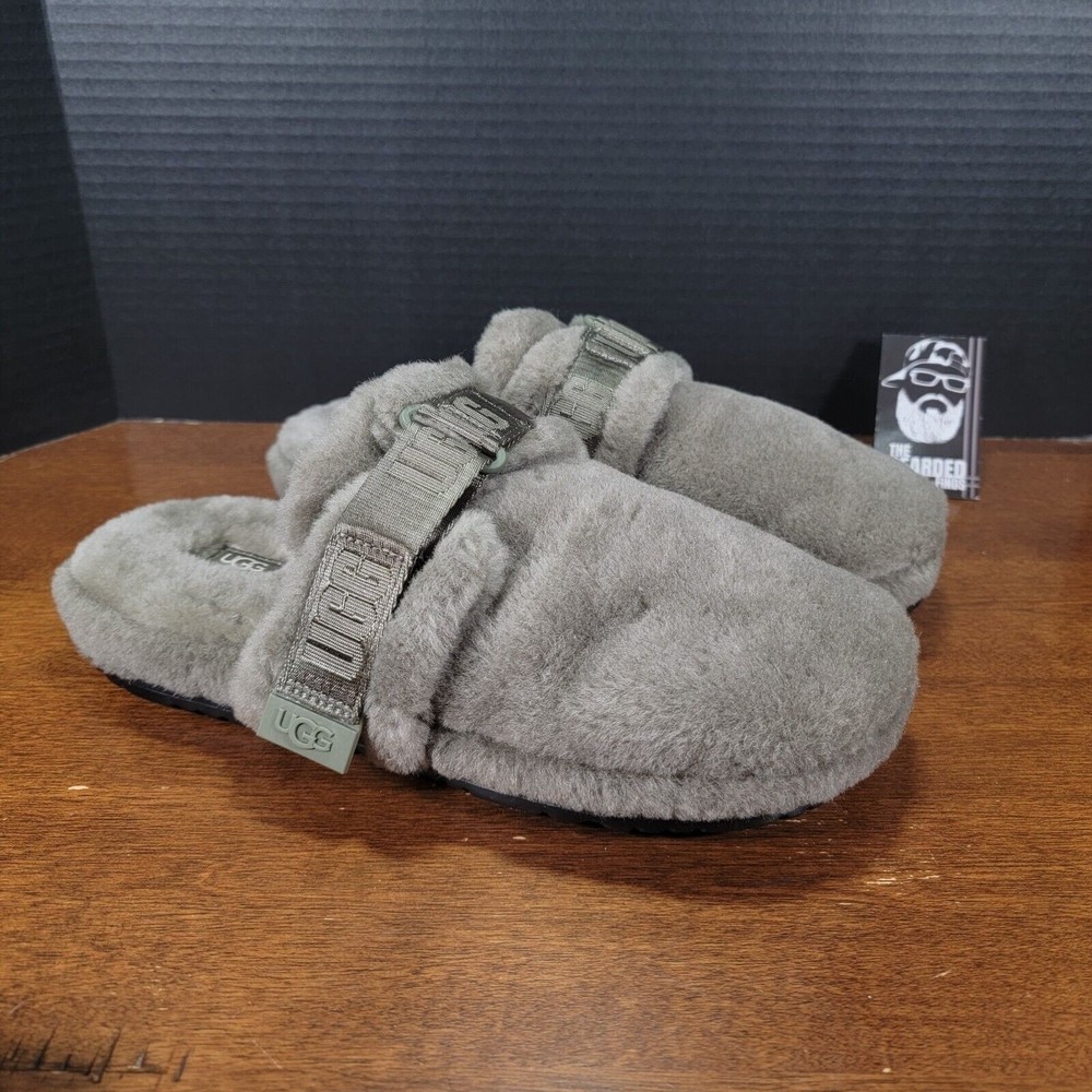 UGG Mens Size 10 Fluff It Slip On Sheepskin Slippers Burnt Olive 1118150 - NEW
